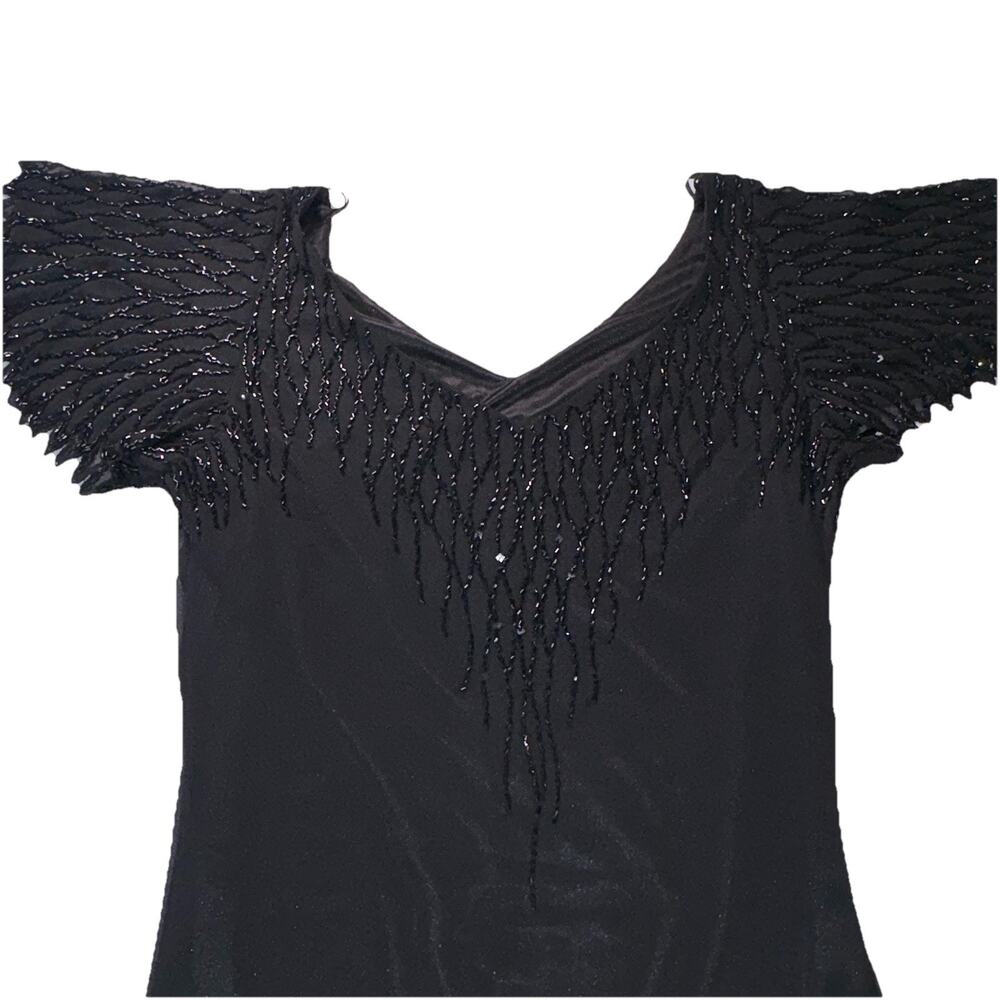 VNTG J Kara 90s Fairycore Black Beaded Mesh Dress Flutter Sleeves asymmetrical - Picture 15 of 15